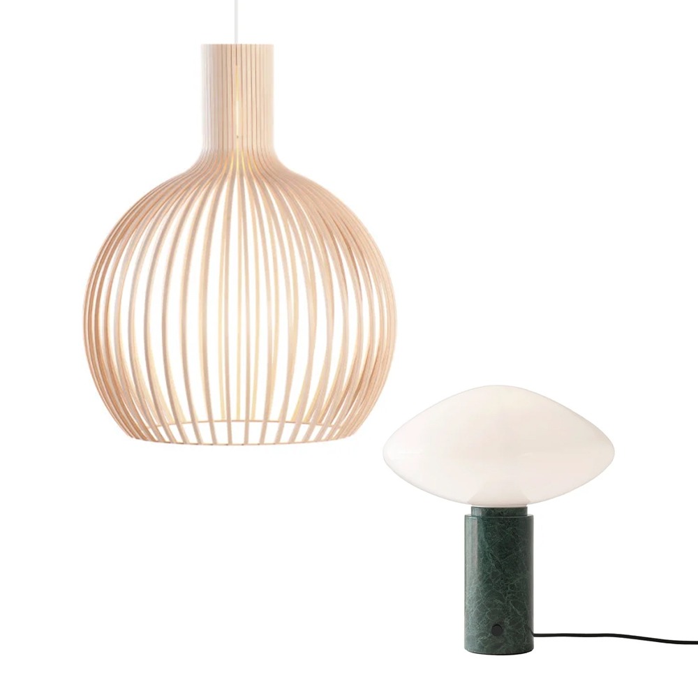 The Secto Octo 4240 Pendant Light & The &Tradition Mist AP17 Table Lamp