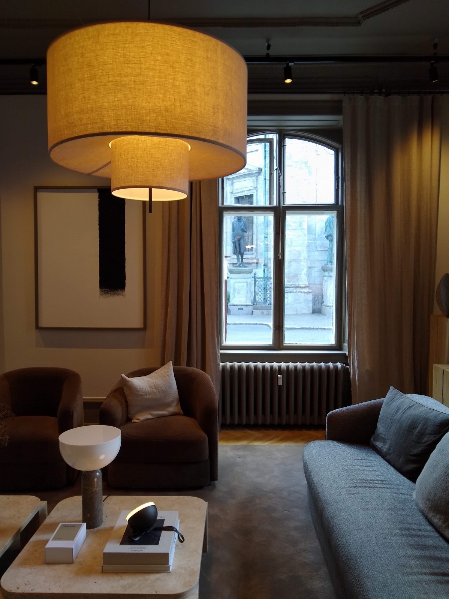 New Works Margin 2 tier pendant over sofa area