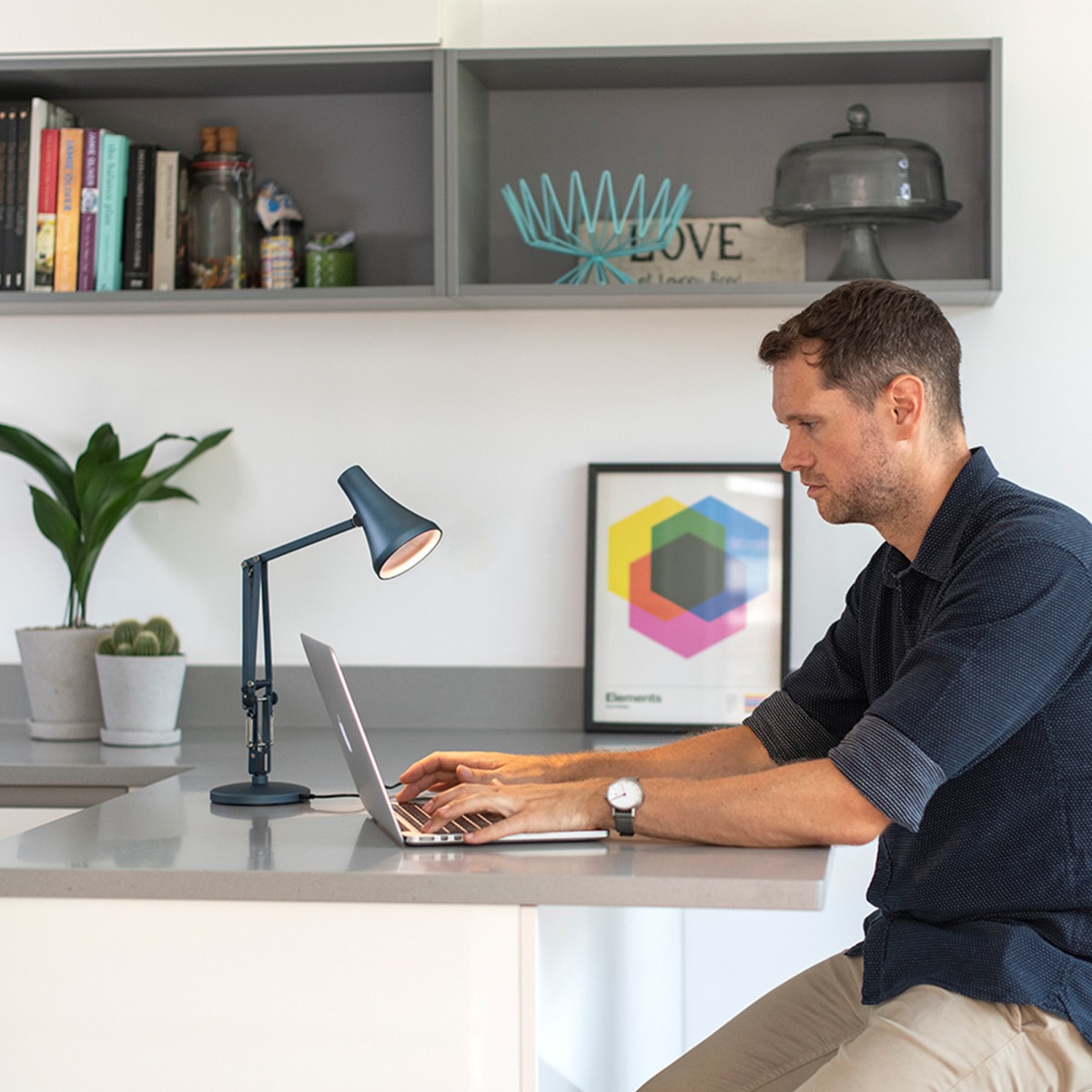 Anglepoise Type 90 Mini Mini LED Table Lamp in Steel Blue