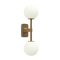 Astro Tacoma Twin Globe Wall Light Antique Brass Globe Ribbed White