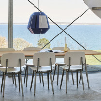 HAY Bonbon Shade Pendant 500 Blue Above Dining Table