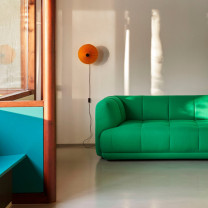 HAY Matin Wall Light Yellow Behind Sofa
