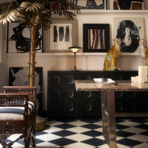 Louis Poulsen PH Aged Brass 3/2 Table Lamp Lifestyle Side Board 2