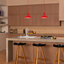 Established & Sons Torch S3 Pendant - Red above kitchen island