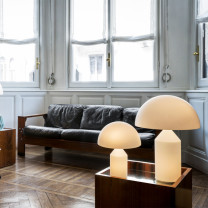 Oluce Atollo Opal Glass Table Lamp Lifestyle Living Room