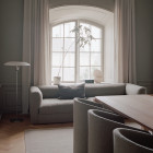 New Works Kantarell Floor Lamp Nickel-Plated in Dining Room