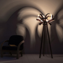 Tom Raffield Skipper Floor Light in Dark Living Room