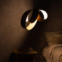 Tom Raffield Verso Pendant Oak Above Bed Lights Off
