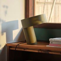 HAY Slant Table Light Khaki Green Beside Window