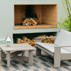 HAY Mousqueton Portable Lamp Stainless Steel by Fireplace