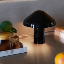 HAY Pao Portable Table Lamp Soft Black on Desk