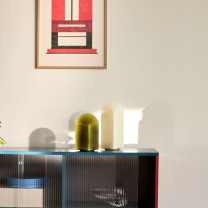 HAY Parade LED Table Lamp Moss Green on Shelf