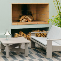 HAY Mousqueton Portable Lamp Stainless Steel by Fireplace