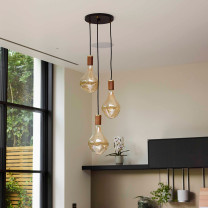 Walnut Tala Voronoi II Triple Pendant with Black Canopy