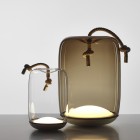 Brokis Knot Portable LED Lamp Small Transparent & Brushed Stainless Steel and Large Smoke Brown & Brass