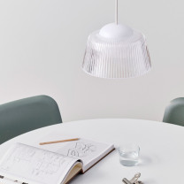 HAY Brim Pendant Transparent Above Dining Table