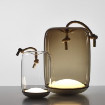 Brokis Knot Portable LED Lamp Small Transparent & Brushed Stainless Steel and Large Smoke Brown & Brass