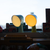 Aquamarine and Yellow Foscarini Binic Table Lamps