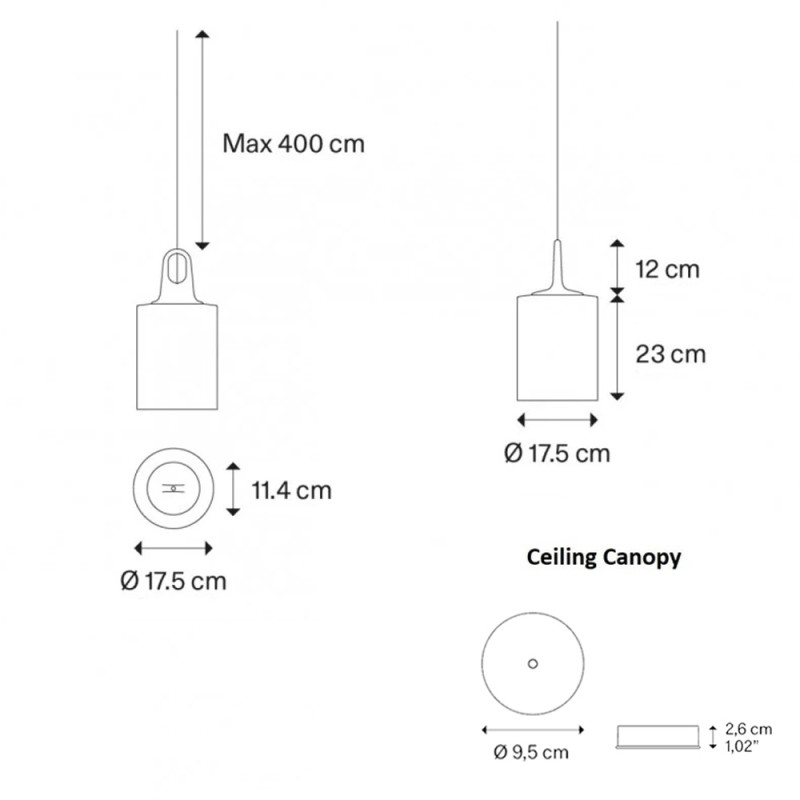 Specification Image for Lodes JIM Cylinder Pendant