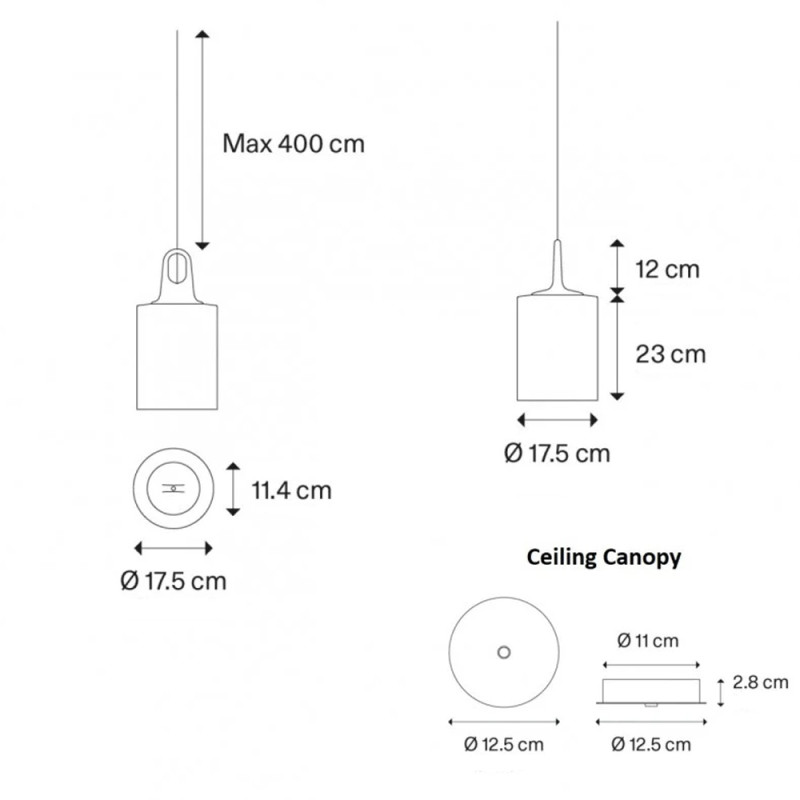 Specification image for Lodes JIM Cylinder Pendant