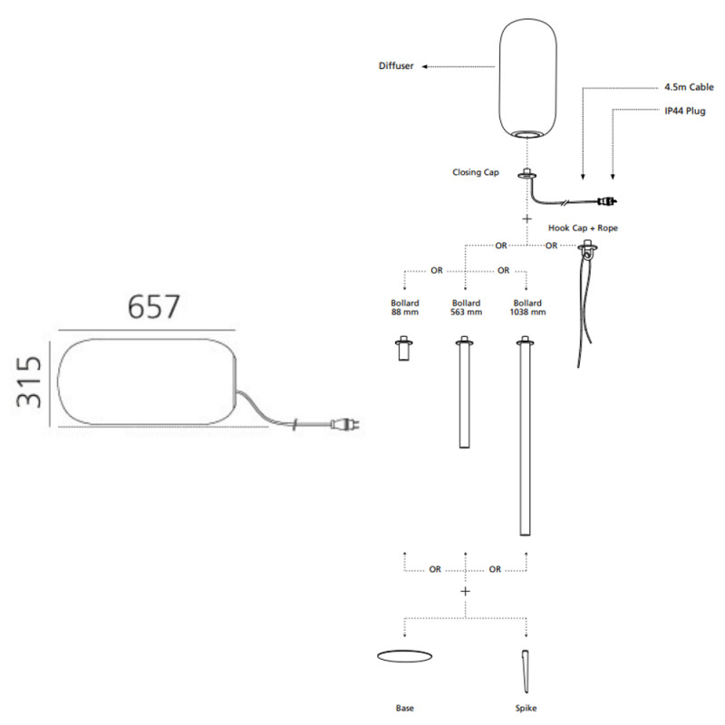 Specification Image for Artemide Architectural Gople Outdoor Lamp