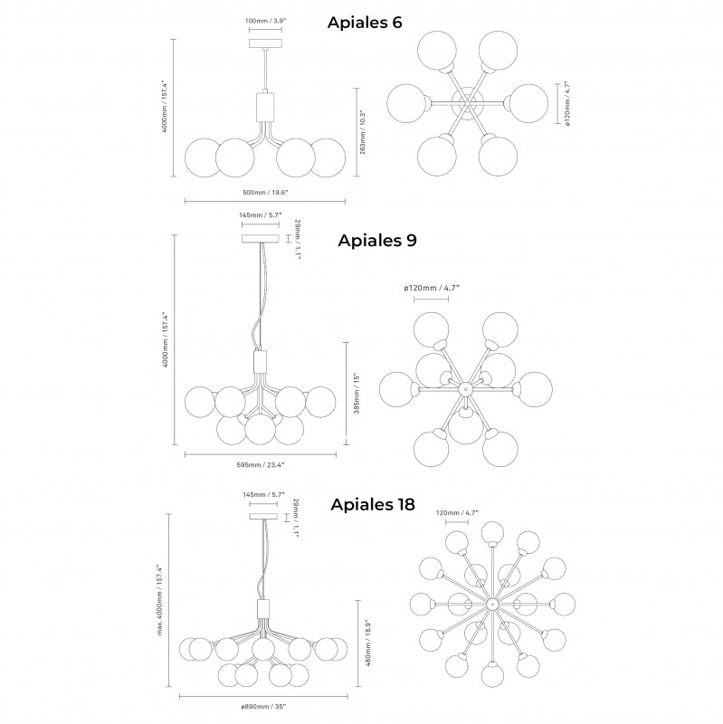 Specification image for Nuura Apiales Chandelier