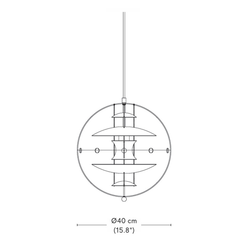 Specification Image for Verpan VP Globe Brushed Aluminium Pendant Light