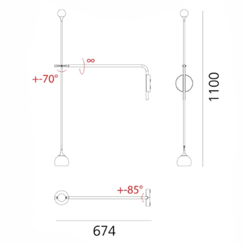 Specification Image for Artemide Ixa LED Arm Wall Light