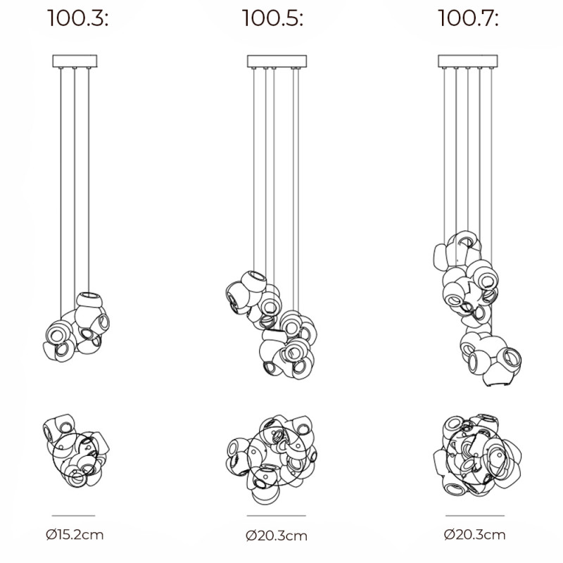Specification Image for Bocci 100 Series LED Random Multiple Pendant