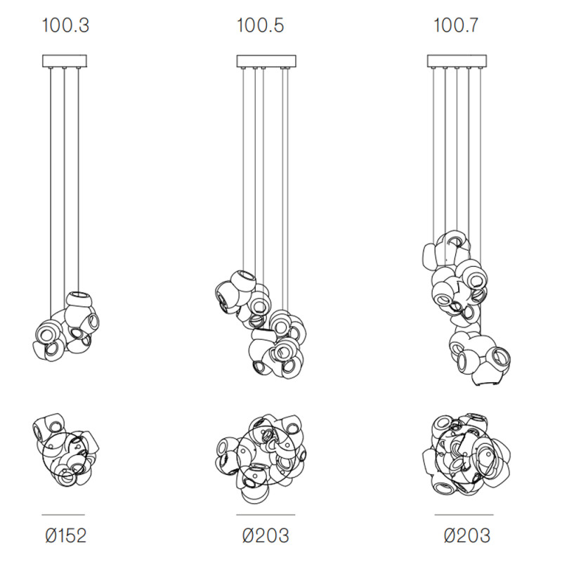 Specification Image for Bocci 100 Series LED Random Multiple Pendant