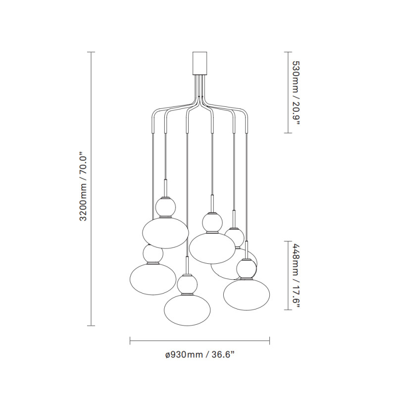 Specification Image for Nuura Rizzatto Cluster 6 Chandelier