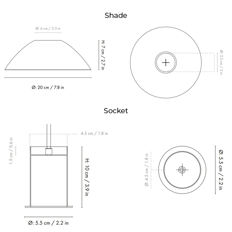 Specification Image for Ferm Living Collect Low Socket Pendant Hoop