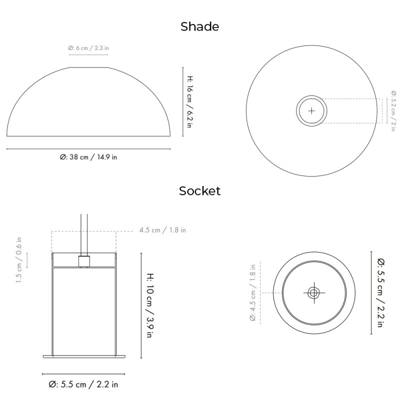 Specification Image for Ferm Living Collect Low Socket Pendant Dome