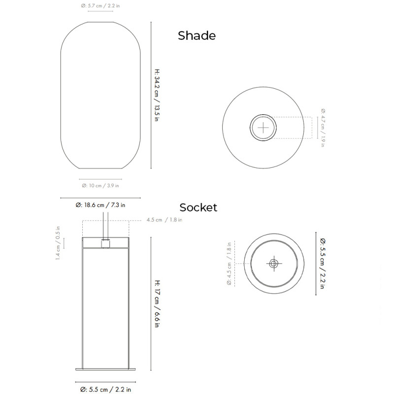 Specification Image for Ferm Living Collect High Socket Pendant Glass Tall