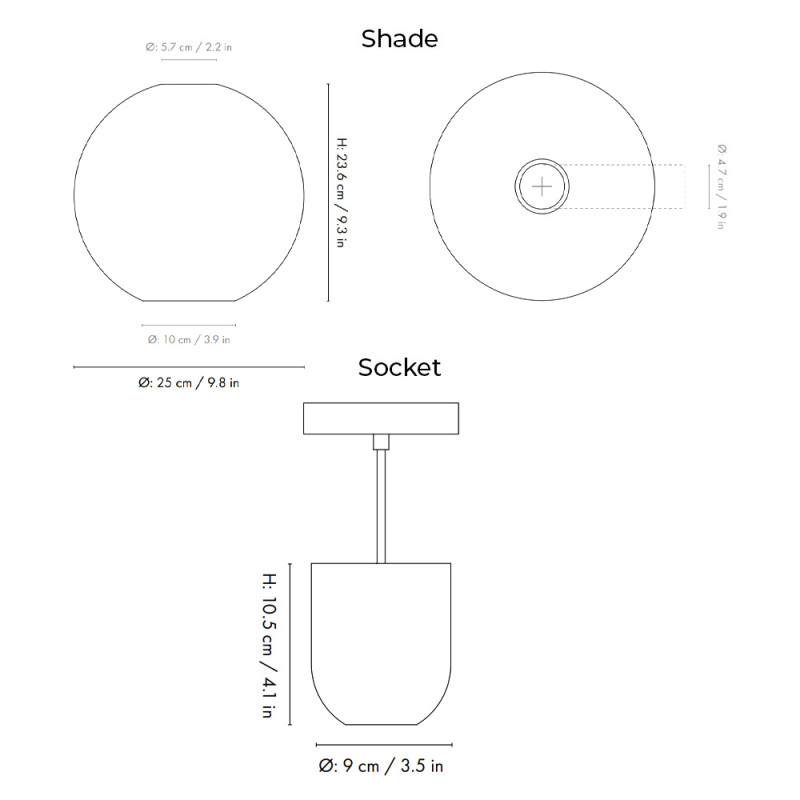 Specification Image for Ferm Living Collect Bell Socket Pendant Glass Sphere