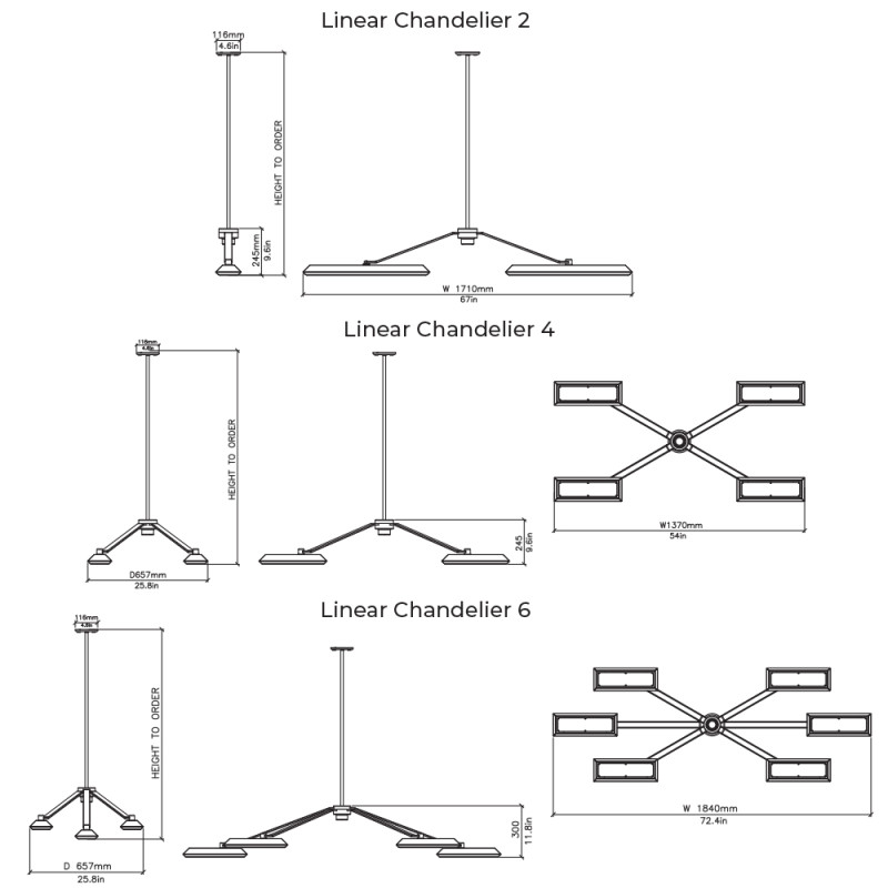 Specification Image for Bert Frank Rinato LED Linear Chandelier