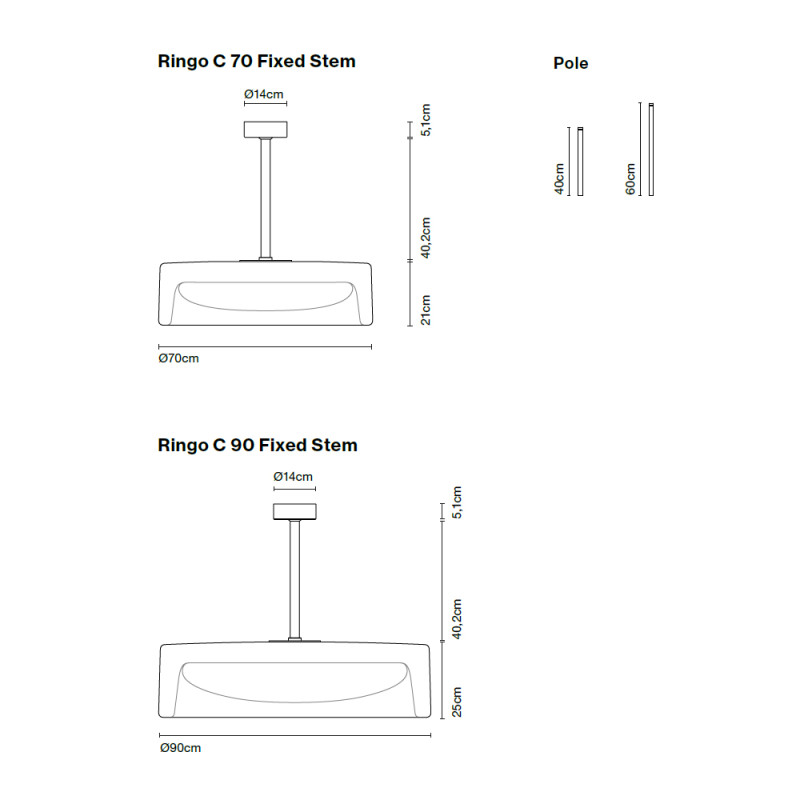 Specification Image for Marset Ringo LED Ceiling Light Fixed Stem