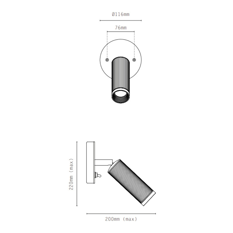 Specification Image for J. Adams & Co Spot Switched Wall Light