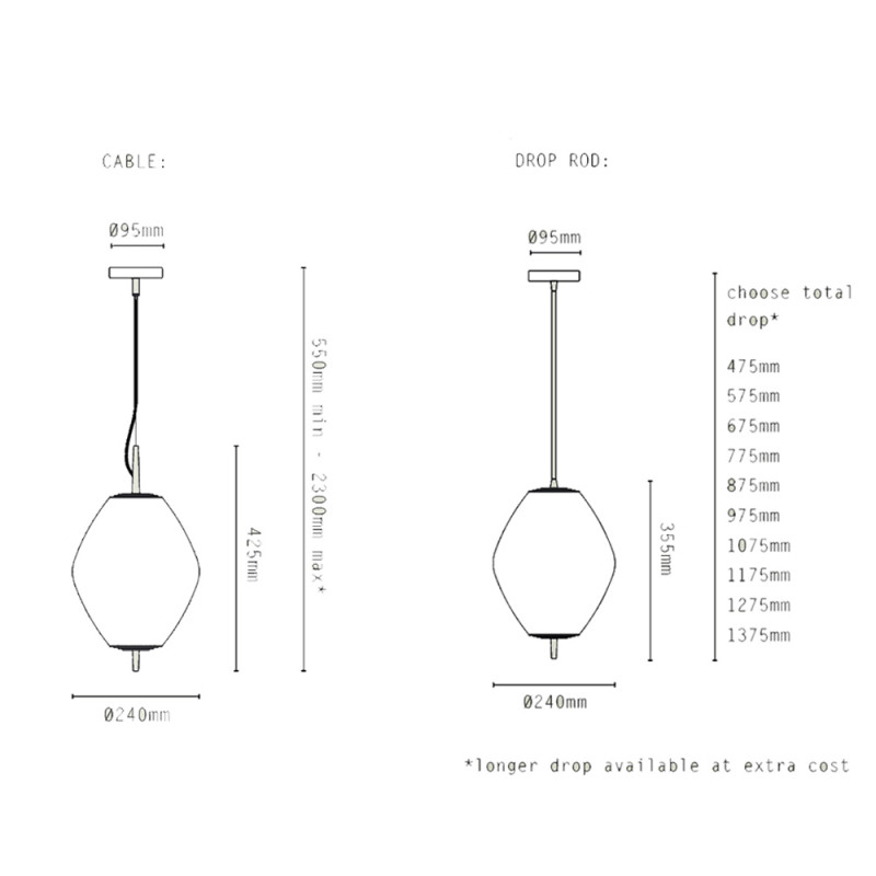 Specification Image for J.Adams & Co Nova Pendant Tall