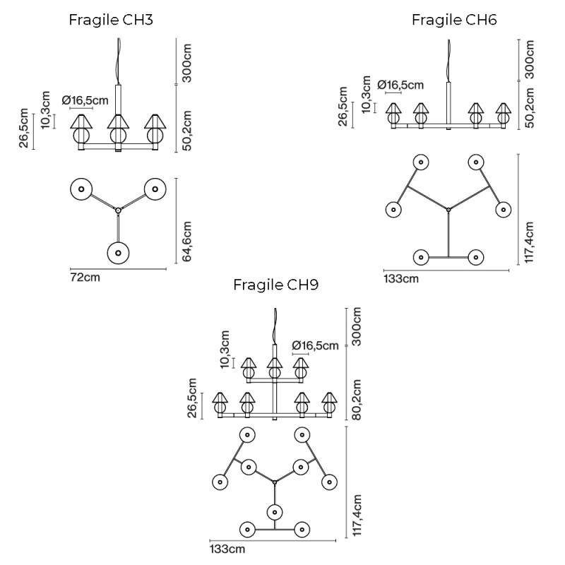 Specification Image for Marset Fragile LED Chandelier