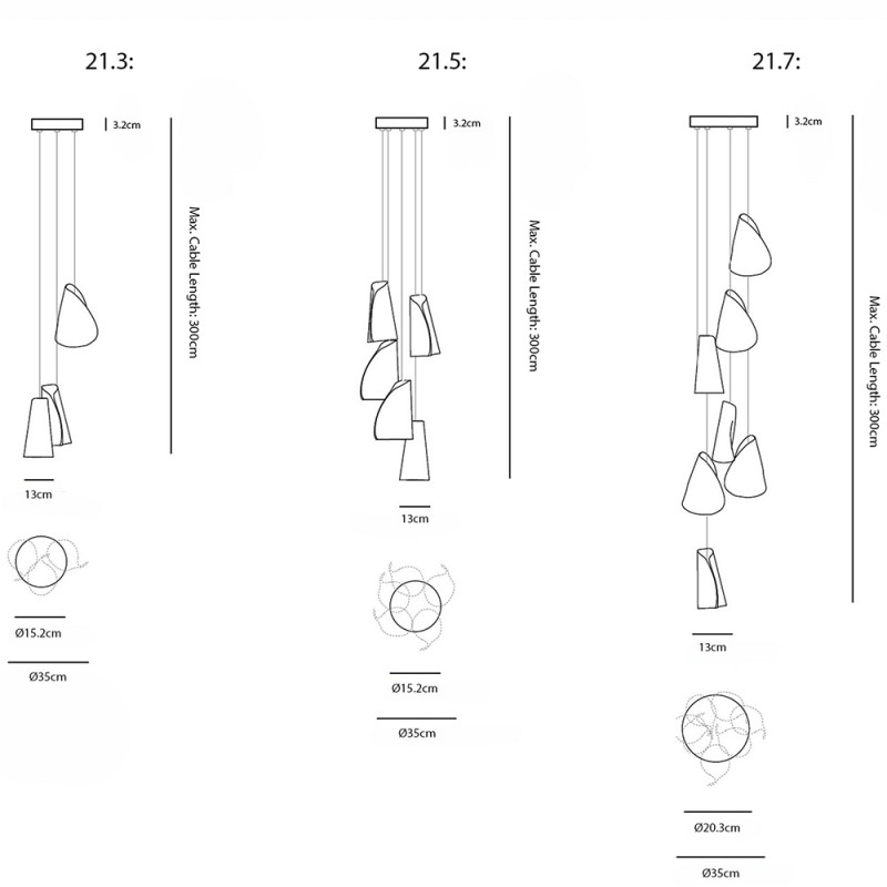 Specification Image for Bocci 21 Series Multi Pendant