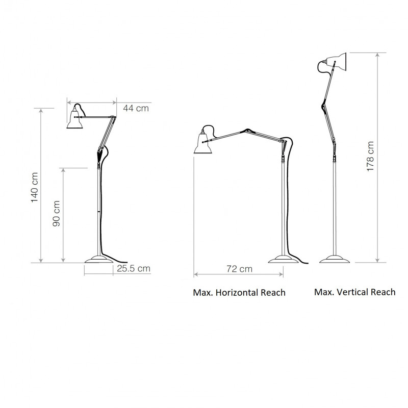 Specification Image for Anglepoise Original 1227 Floor Lamp