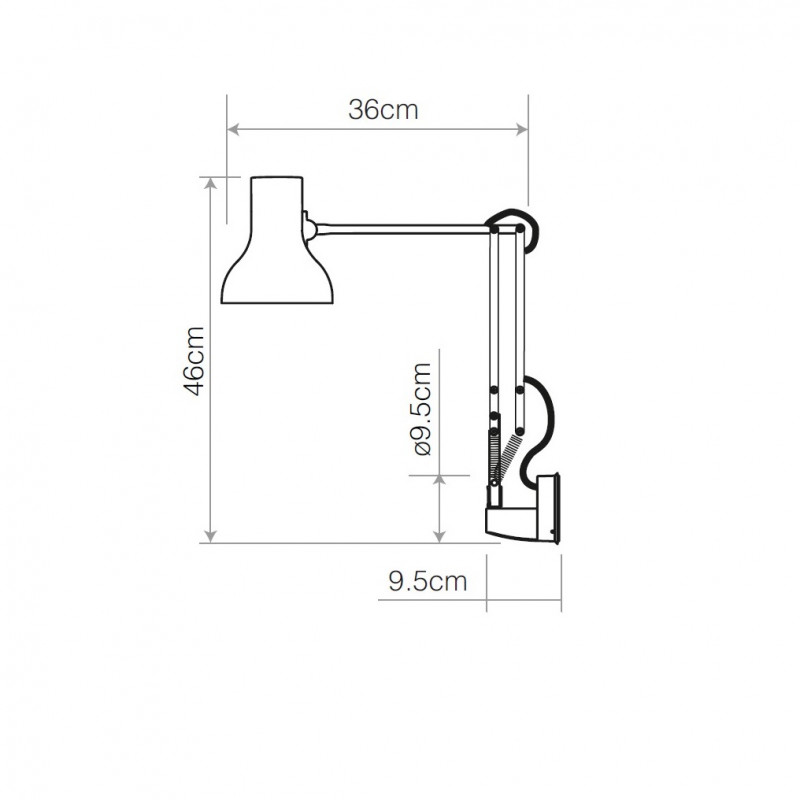 Specification Image for Anglepoise Type 75 Mini Lamp with Wall Bracket