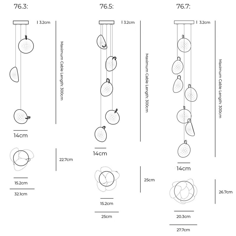 Specification Image for Bocci 76 Series Multi Pendants