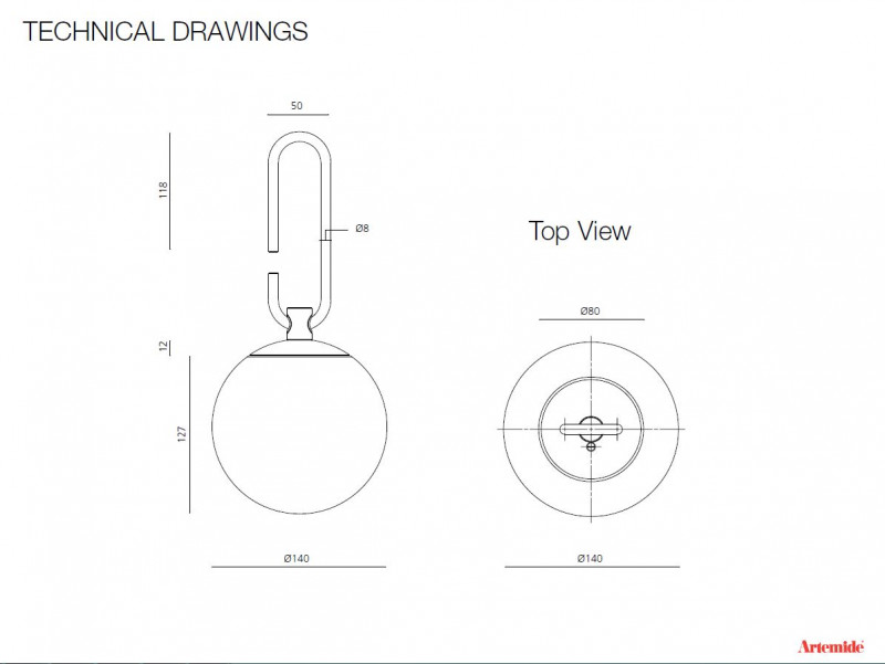 Specification image for Artemide nh 1217 table lamp