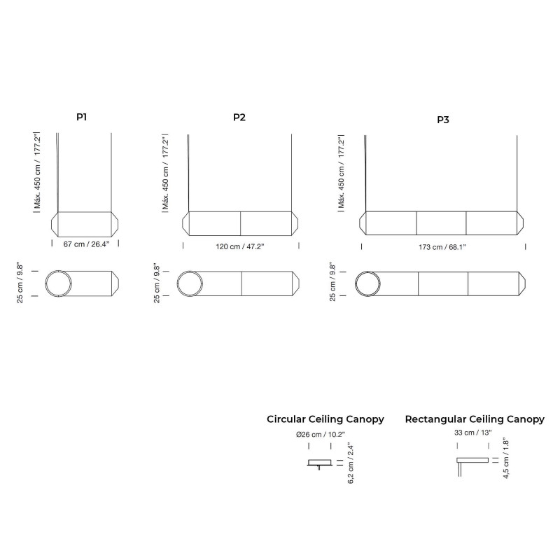 Specification image for Santa & Cole Tekio Horizontal LED Suspension