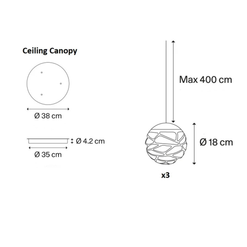 Specification image for Lodes Kelly Cluster Sphere LED Trio