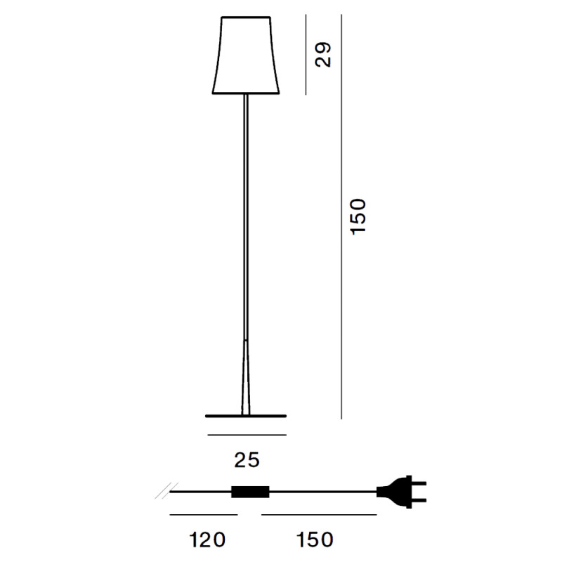 Specification image for Foscarini Birdie Easy Reading Floor Lamp