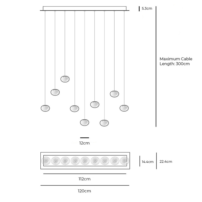 Specification Image for Bocci 84.9 Linear Multi Pendant
