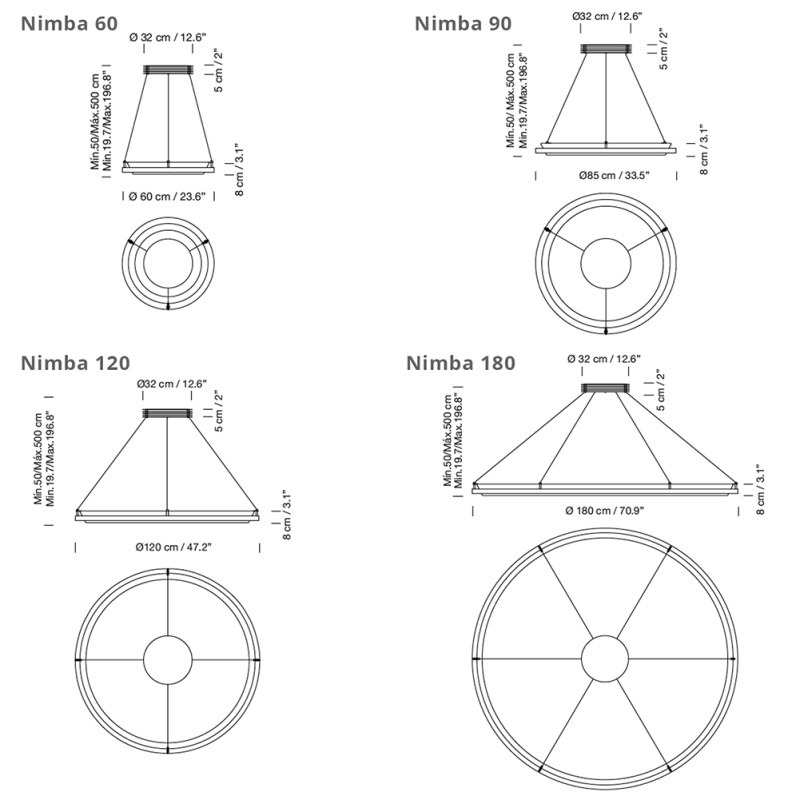 Specification image for Santa & Cole Nimba LED Suspension